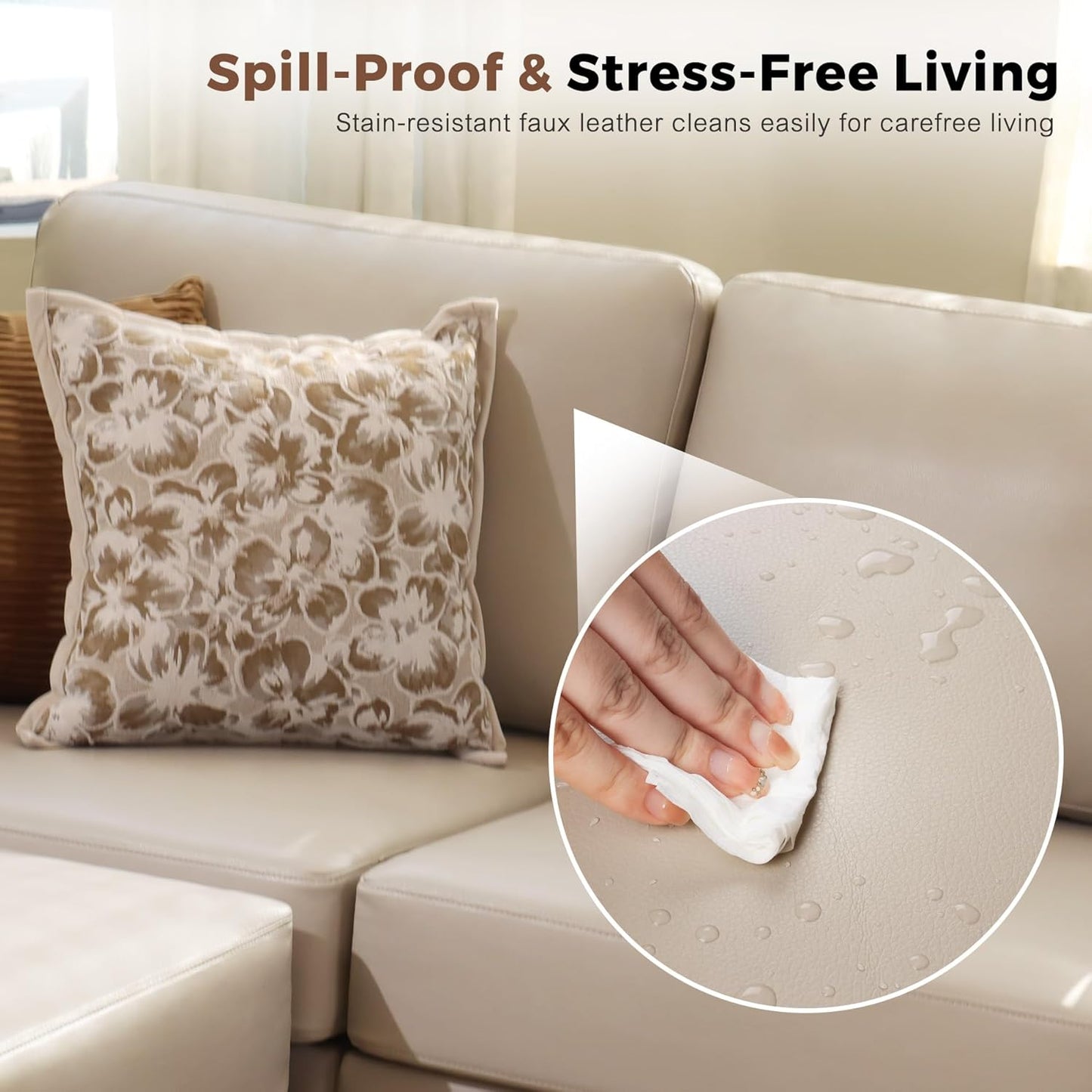 118.5" Faux Leather Modular Sectional Sofa with Storage Seat, Modern 6 Seater Couch Deep Seat with Removable Cover DIY Combination Whitesand