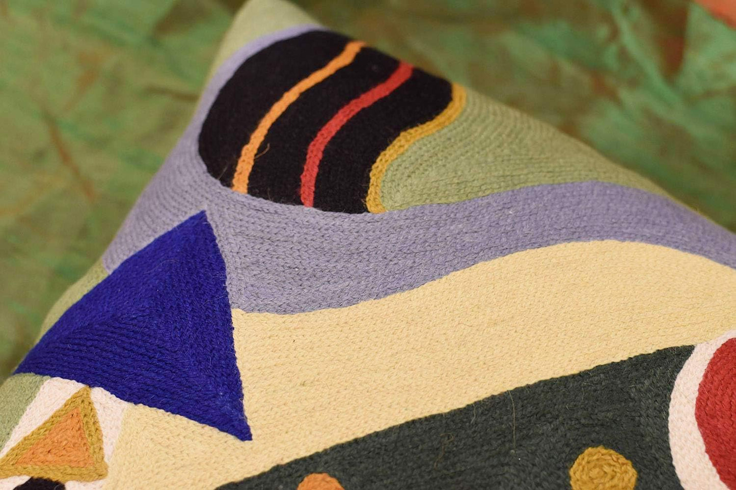 Kandinsky Modern Pillow Cover | Green Abstract Pillows | Modern Outdoor Pillows | Mid Century Chair Cushions | Handmade Wool Size 18x18