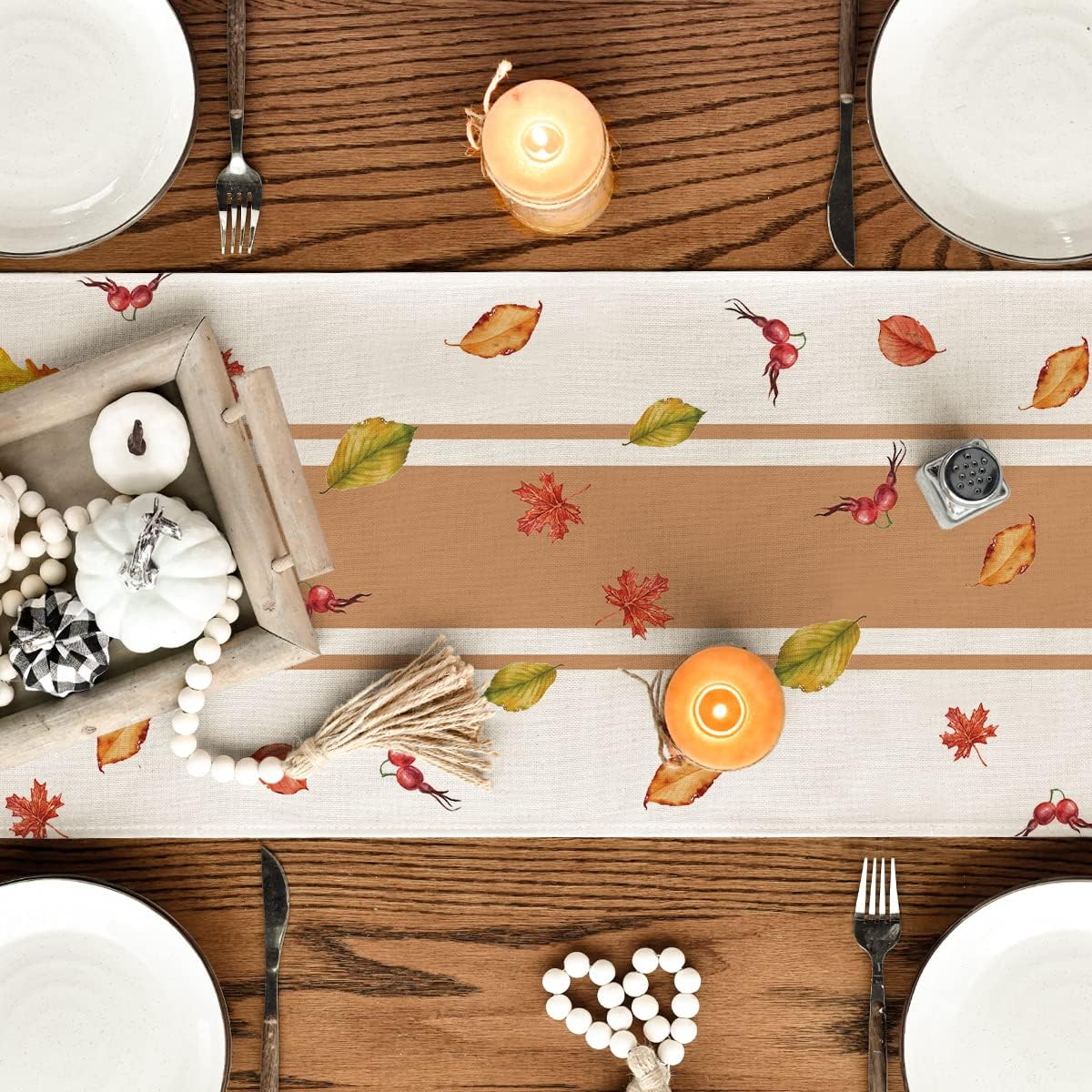 Artoid Mode Thankful Fall Pumpkin Leaves Floral Vases Table Runner, Autumn Thanksgiving Kitchen Dining Table Decoration for Home Party Decor 13x90 Inch