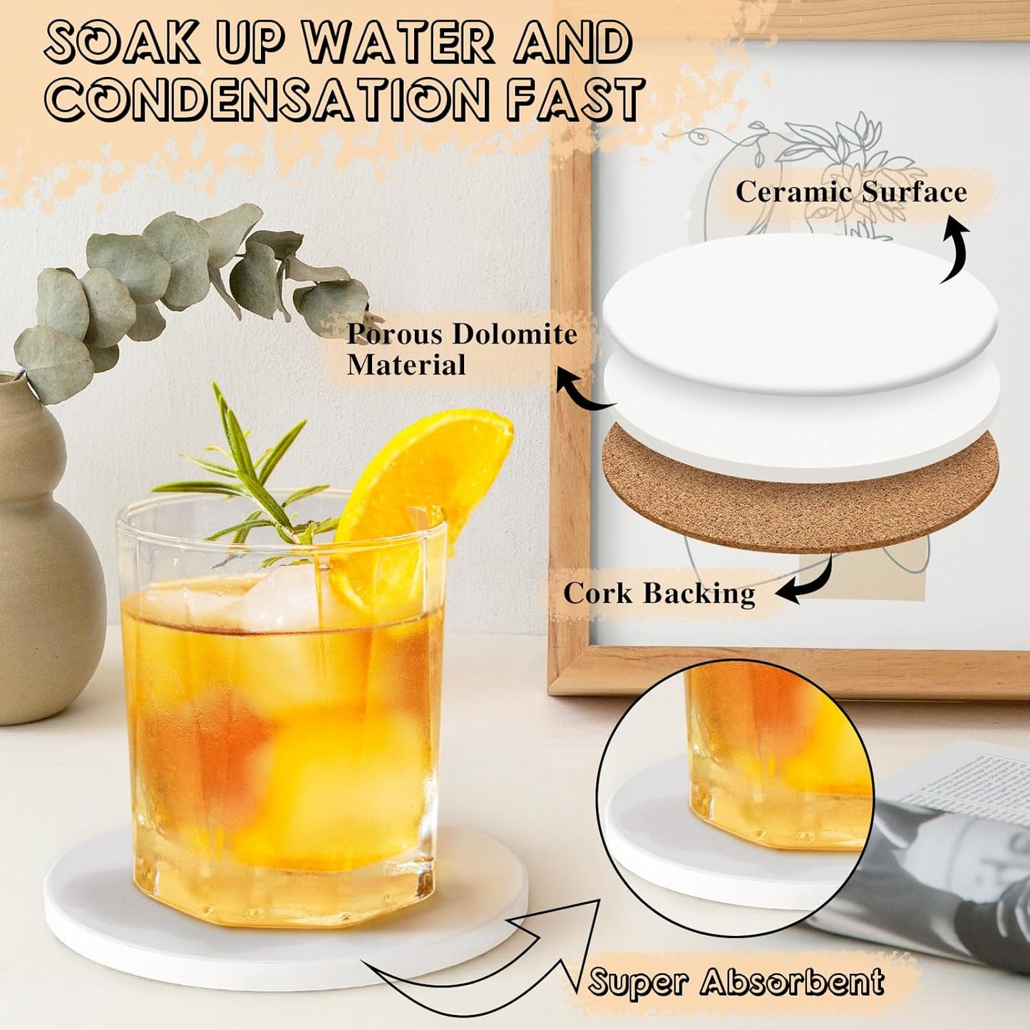 Ceramic Tiles for Crafts, GOH DODD 36 Pack Unglazed Blank Coasters with Cork Backing for Alcohol Ink Painting Acrylic Pouring Art Projects Housewarming Gifts Wedding School Education, Round, 4 Inch