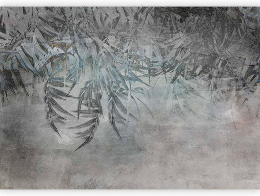 artgeist Wall Mural Leaves 193x138 in - XXL Peel and Stick Self-Adhesive Wallpaper Removable Large Sticker Foil Wall Decor Print Picture Image Design Palm Leaves Concrete Nature Grey b-C-10103-a-a