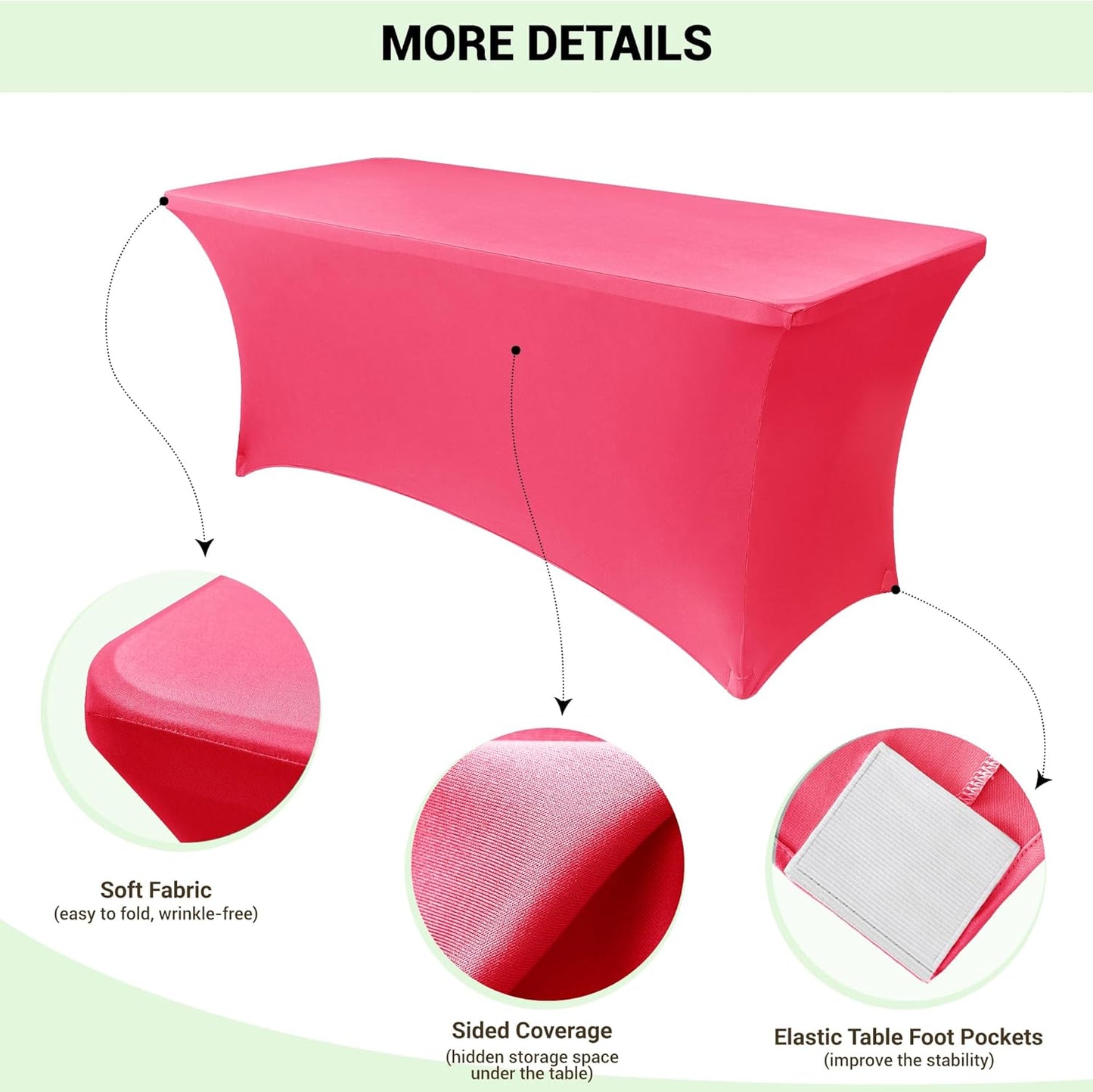 Obstal 6ft Stretch Spandex Table Cover for Standard Folding Tables - Universal Rectangular Fitted Tablecloth Protector for Wedding, Banquet and Party, 72L x 30W x 30H Inches, Magenta Red, 2pc