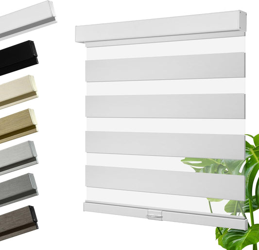 Cordless Zebra Blinds for Windows, Blackout Interior Blinds,Easy to Install,UV Protection,for Offices and Home,Custom Roller Shades, Solid White, 63" W x 36" H