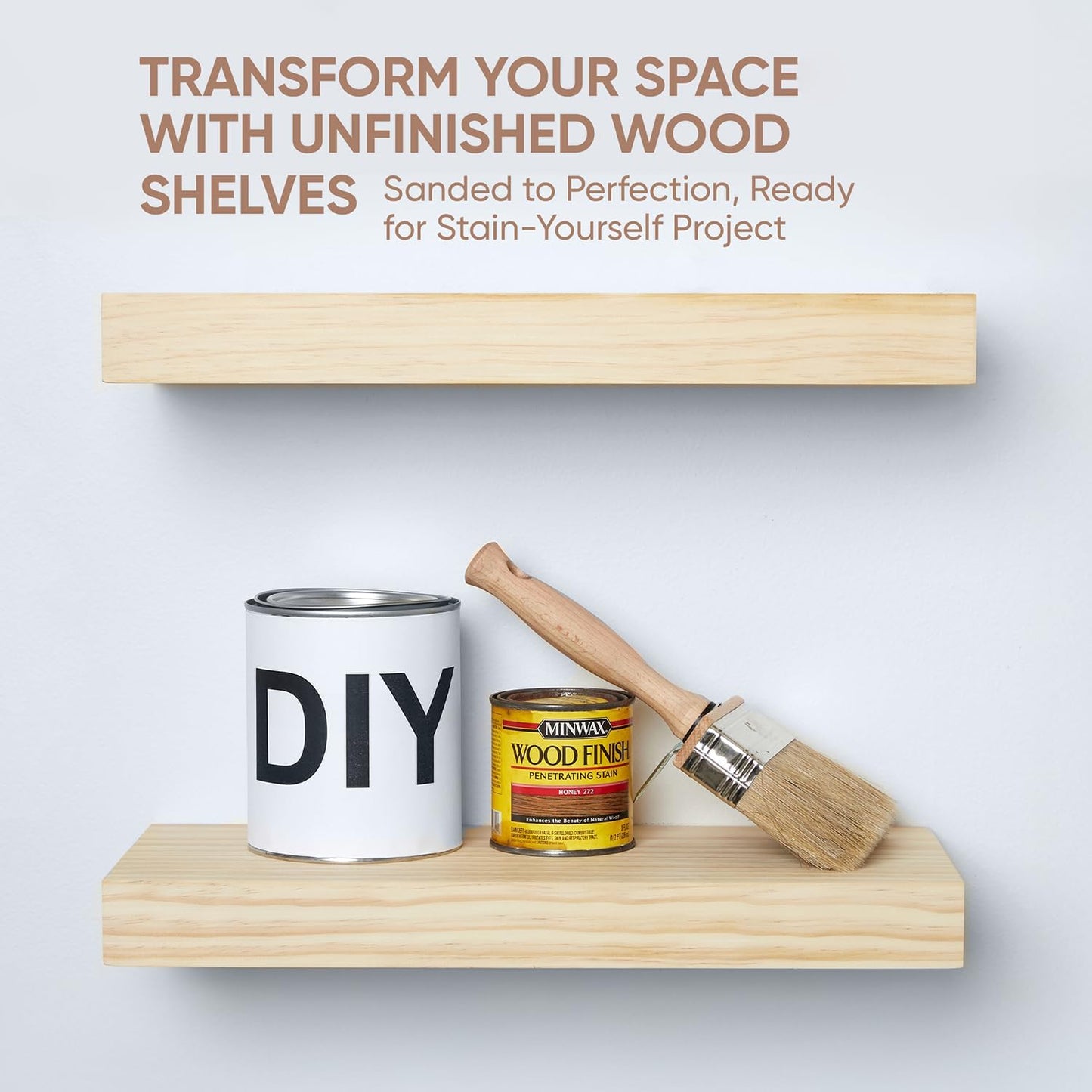 Homeforia 16 inch Natural Floating Shelf, High End Solid Real Wood 16inch Small Floating Shelves for Wall Mounted, Natural Wooden Floating Shelves, Heavy Duty Bracket, 16 X 6.5 X 1.75 in, Set of 4