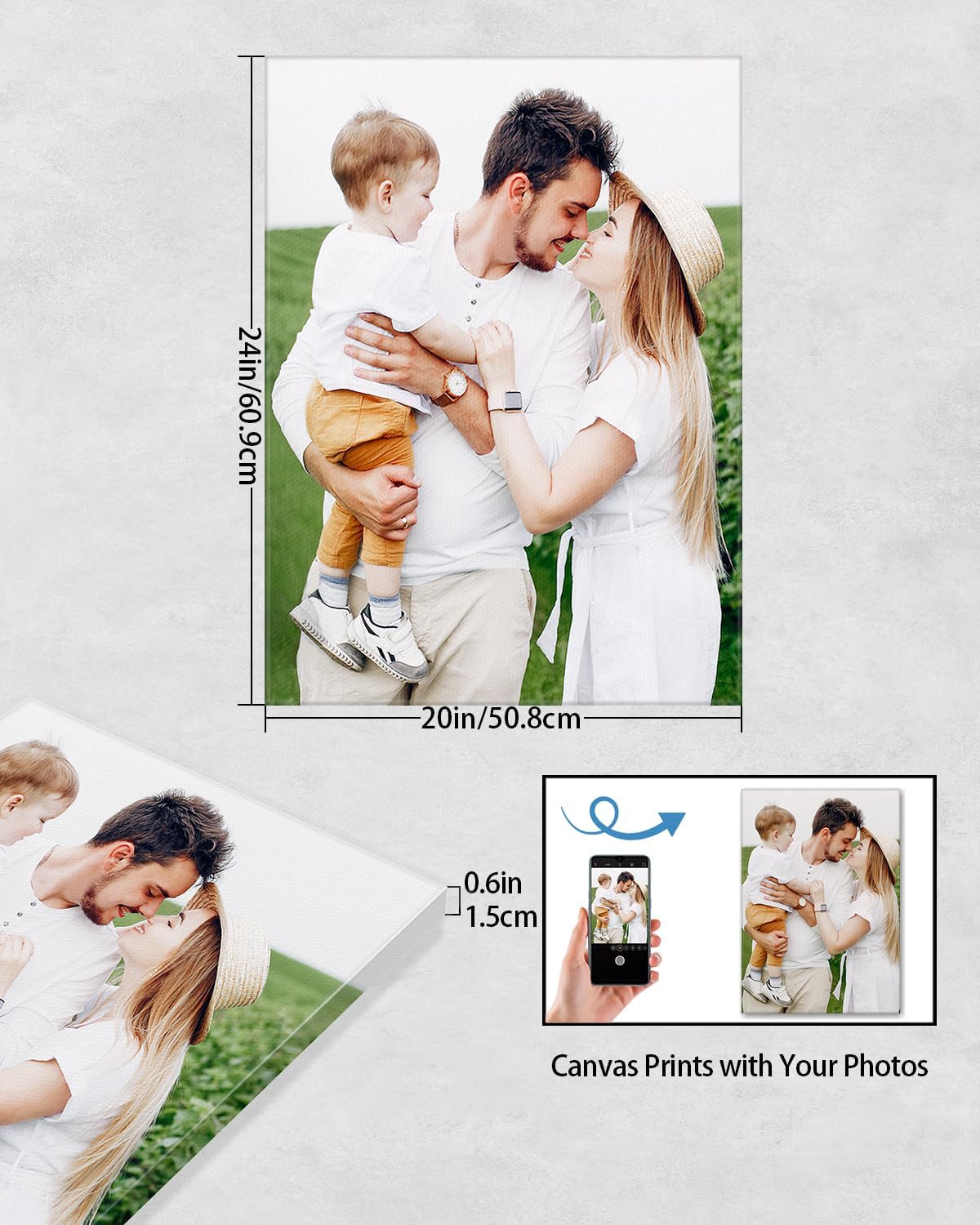 AbcCustomize Canvas Prints with Your Photos, Personalized Photo To Canvas Print for Bedroom, Living Room, Farmhouse Office Decor,Custom Canvas Wall Art for Gifts & Keepsakes, Ready to Hang