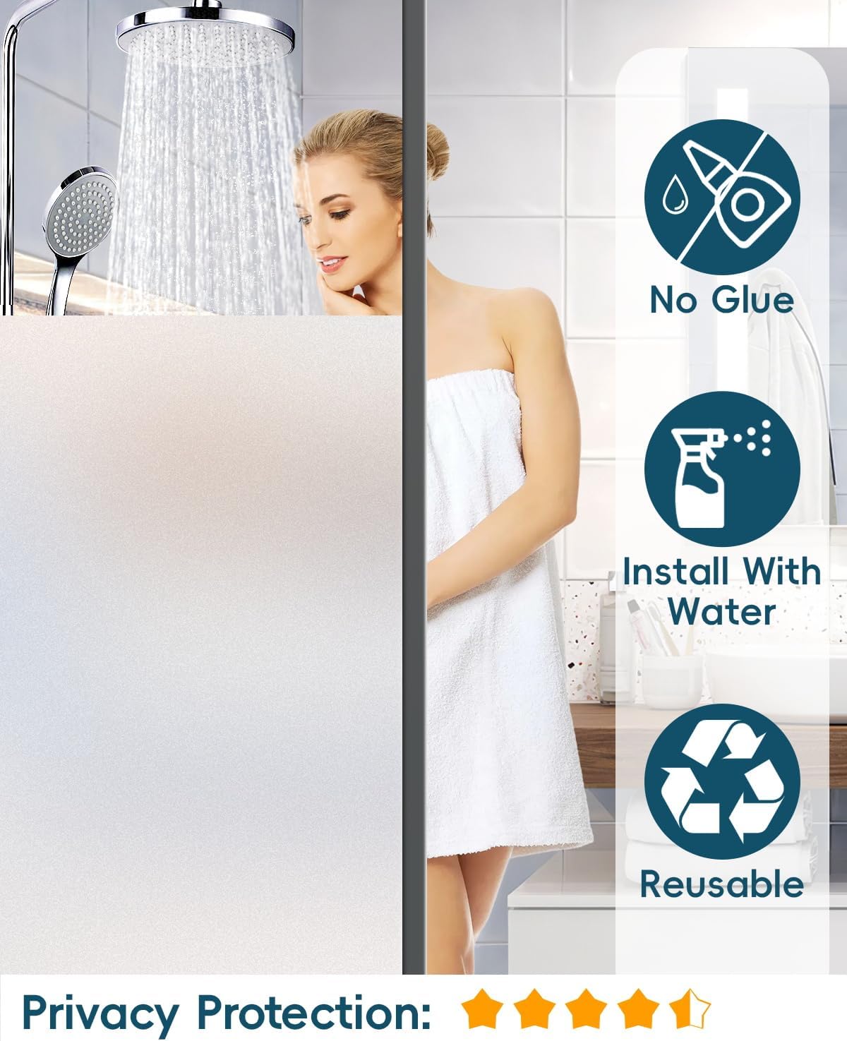 Frosted Glass Window Privacy Film Decorative with Tools, 2 Way Frosting Privacy Film for Home, Static Cling Tint for Home Anti-UV, Covering Clings 35.4" by 78.74"