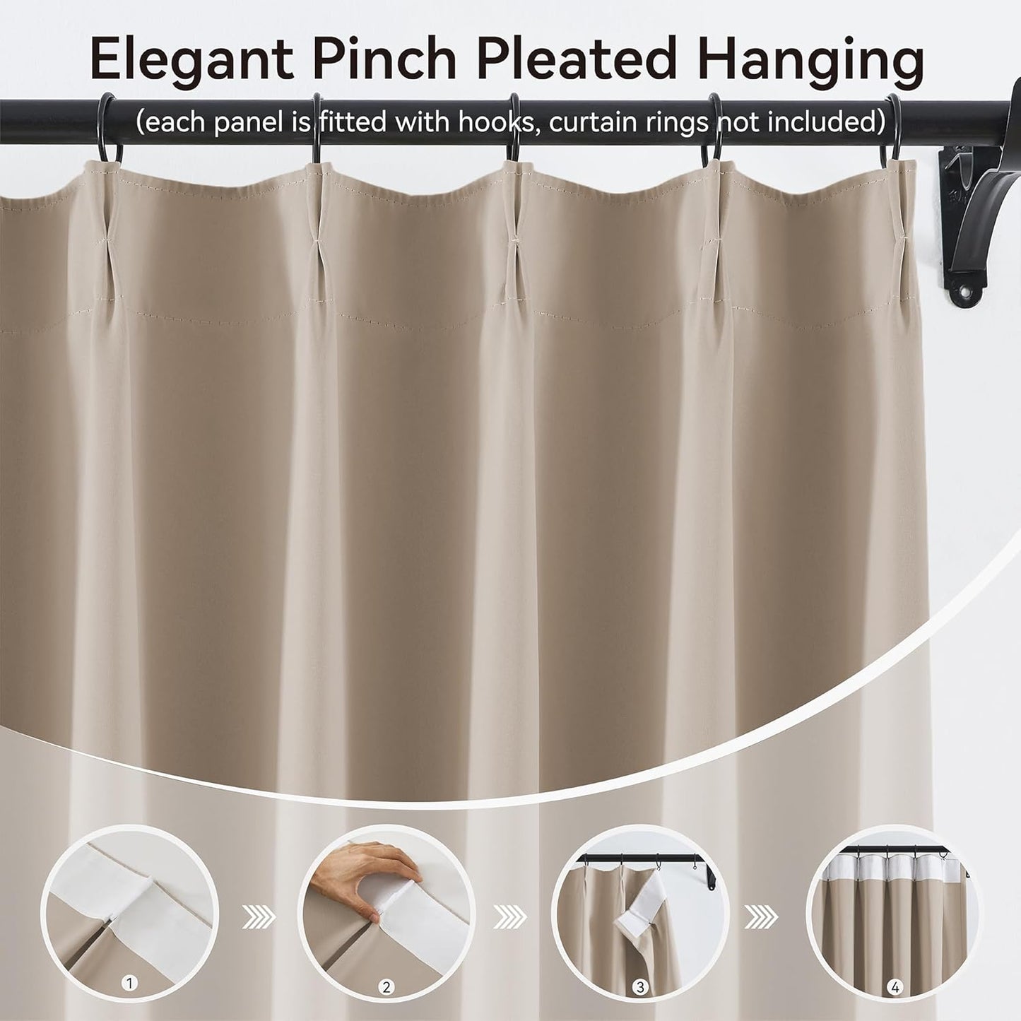 KangBang Taupe Blackout Curtains 95 Inches Long 2 Panels Set, Extra Wide Pinch Pleated Room Darkening Elegant Privacy Window Treatments for Sliding Patio Door with Hooks Track System,60x95 Inch