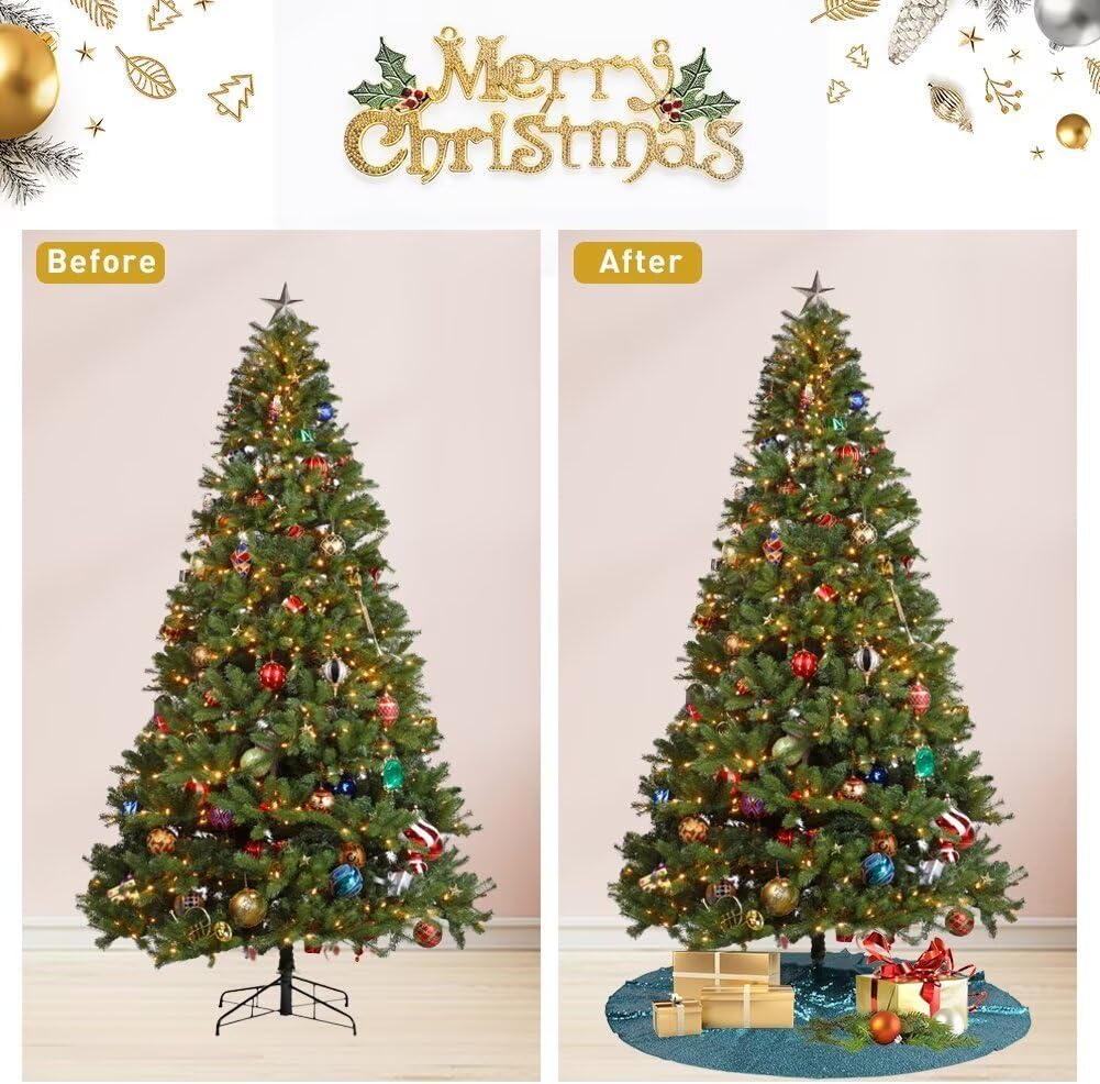 Eternal Beauty Christmas Tree Skirt, 50 Inch Teal Sequin Tree Skirt Small Xmas Tree Skirt for Christmas Tree Decorations