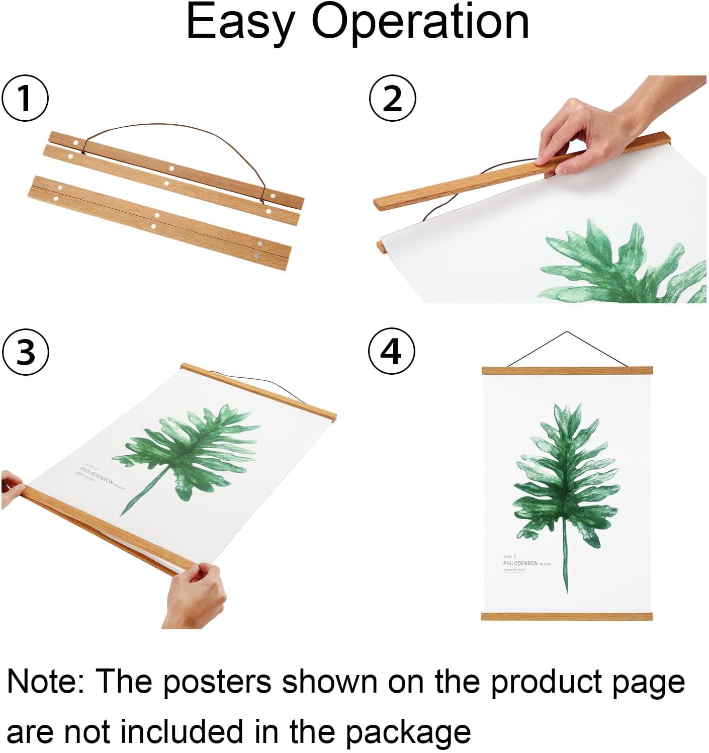 FALAMON Magnetic Poster Hanger Frame, 52x20 52x32 52x36 Teak Wood Magnet Poster Frame for Posters, Prints, Photos, Pictures, Maps, Scrolls, and Canvas Artwork