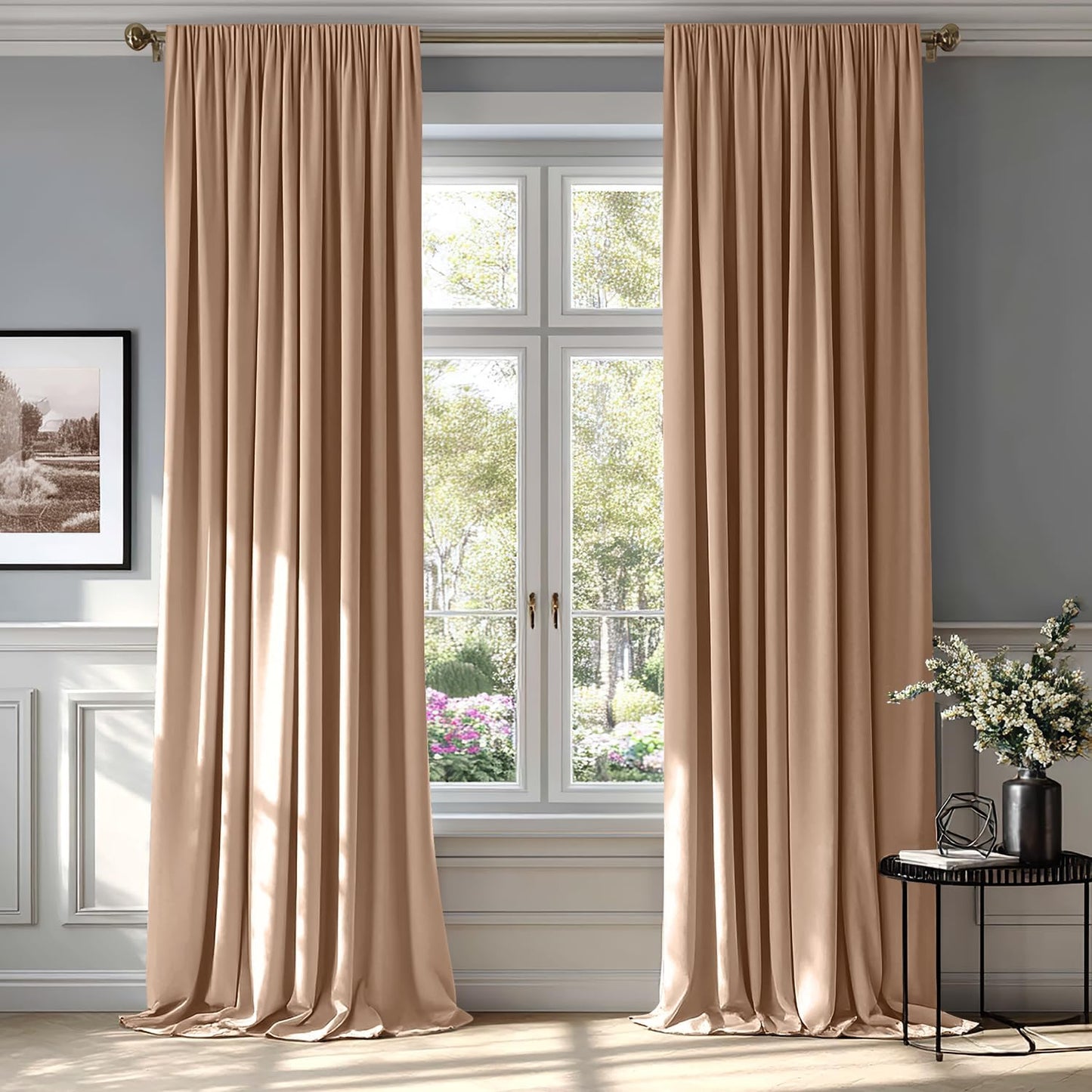 MIULEE Blush Beige Velvet Curtains Thermal Insulated Blackout Curtain Drapes for Bedroom Living Room Darkening 108 Inches Long Curtains Panels Rod Pocket Set of 2