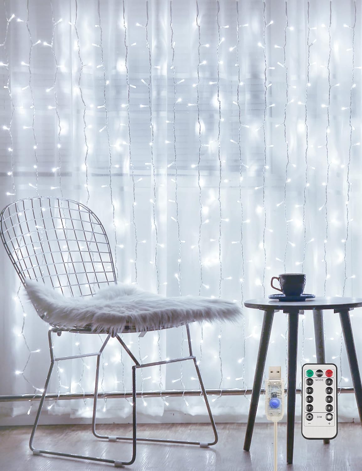 suddus White Curtain Lights for Bedroom Wall, 200 Led Twinkle Lights with Remote 8 Modes Timer, USB Plug-in String Lights for Wedding, Party, Backdrop, Birthday, Window Decorations, (6.5ft*6.5ft)