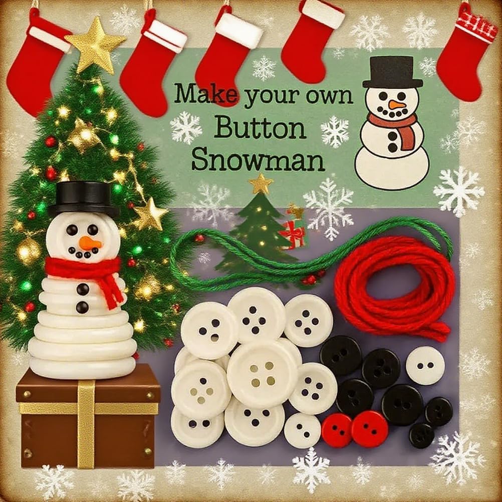 DIY Christmas Button Ornament Making Set - Snowman/Santa/Angel, Fun Holiday Craft Kit for All Ages, Ideal Xmas Tree Hanging Decor & Festive Gifts (B 8)