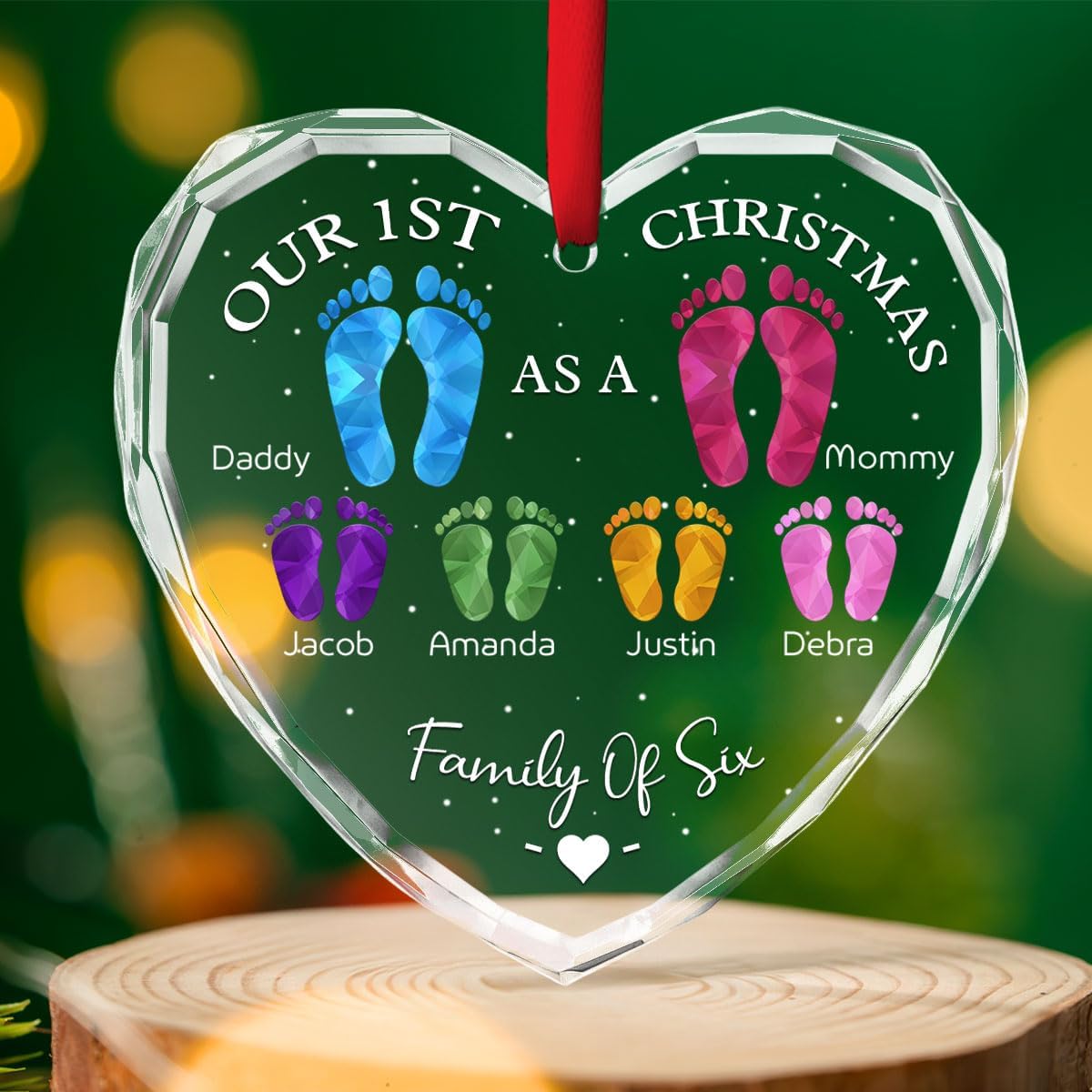 First Christmas As A Family - Personalized Custom Glass Ornament for Family of 10 People and Pets, 1st Xmas Family Ornament 2024 Baby's First Christmas