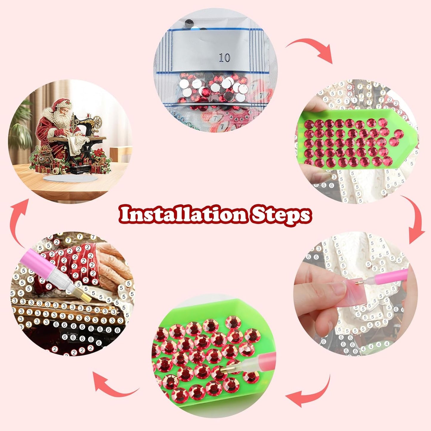 Diamond Art Kits for Adults, Santa Claus with Sewing Machine, Special Shaped Rhinestone Diamond Art Christmas Ornaments, Santa's Domestic, Diamond Painting Desktop Ornament Gem Art Crafts Home Decor