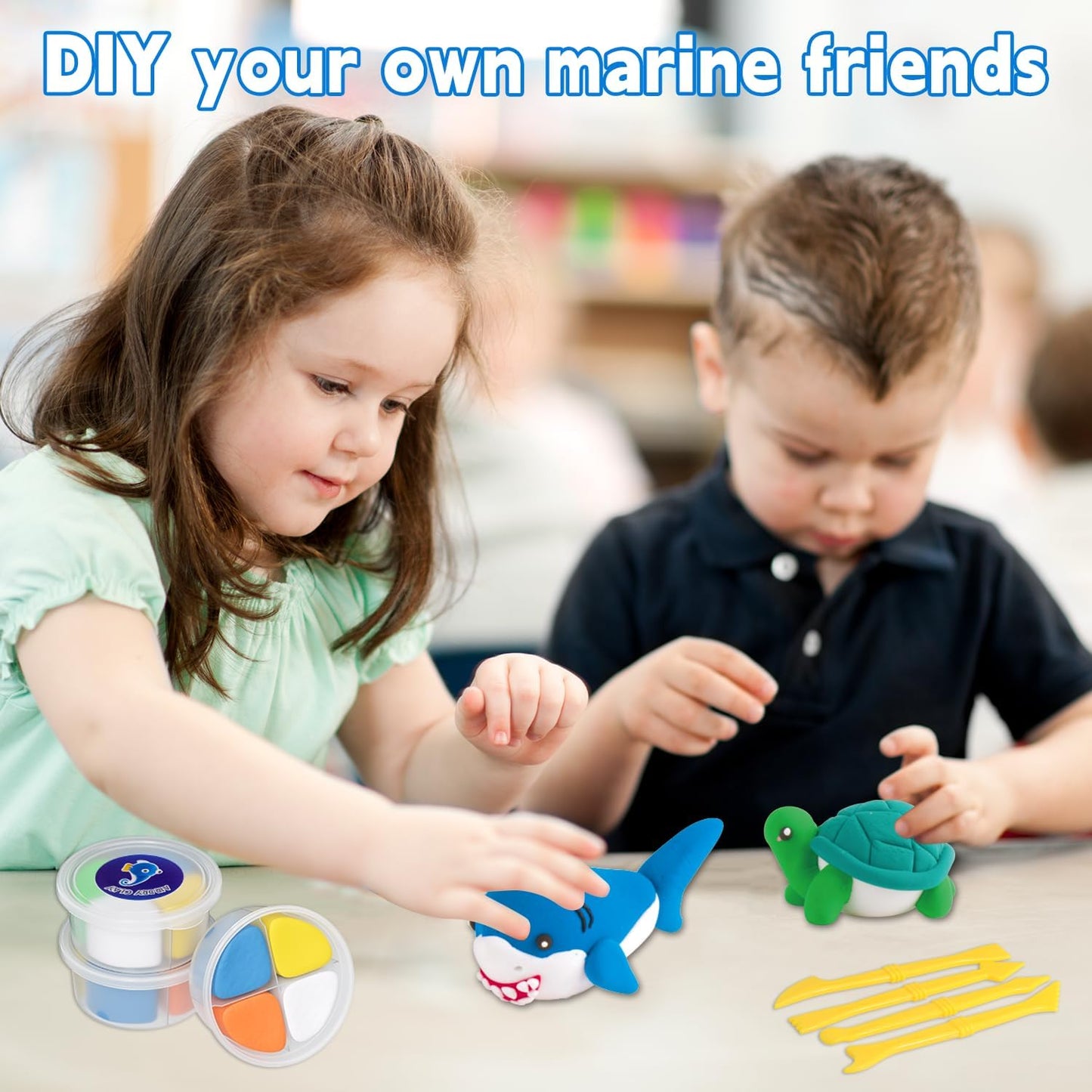 Air Dry Clay Kit for Kids,DIY Air Dry Clays Kit with Sculpting Tools and Tutorials,Creative Molding Clay Gift Kits with Tools,Ultra Light and Soft, Safe and Non-Toxic DIY Underwater Adventure Gift Toy