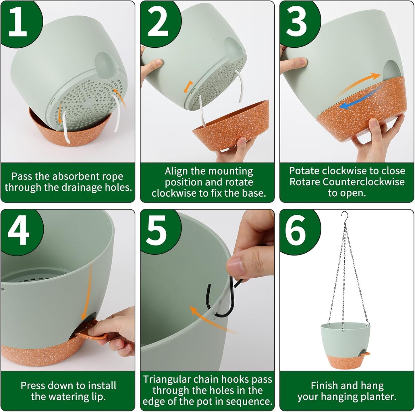 GARDIFE Hanging Planter, 10 inch Hanging planters for Indoor. Outdoor Plants, Self Watering Plant Pot, 2 Pack Large self Watering Hanging Planter, Green