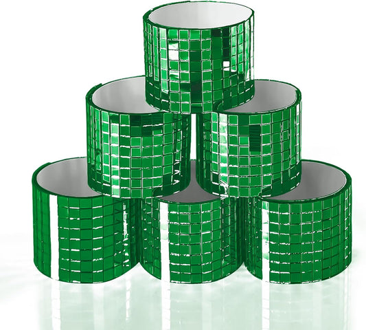 Art3dwallpanels 6 Pack Self Adhesive Glass Mirror Mosaic Disco Tiles Small Square Mirror Sticker for for DIY Disco Ball, Disco Cowboy Hat, Vase, Bottle, Interior Decoration, 2364 Pieces, Green