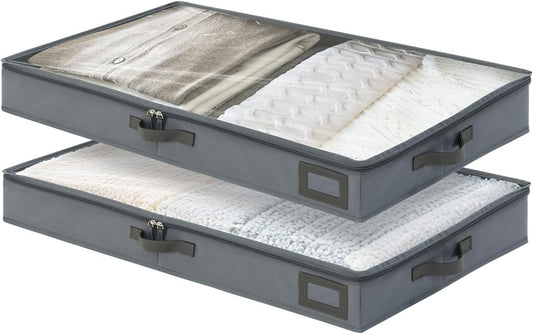 4-Inch Under Bed Storage Containers, Low Profile UnderBed Storage Organizer, Under Crib/Couch Storage Box for Seasonal Clothing, Sweaters, Shoes, Blankets, Wrapping Paper, Sheets & Toys 33"L×17"W×4"H