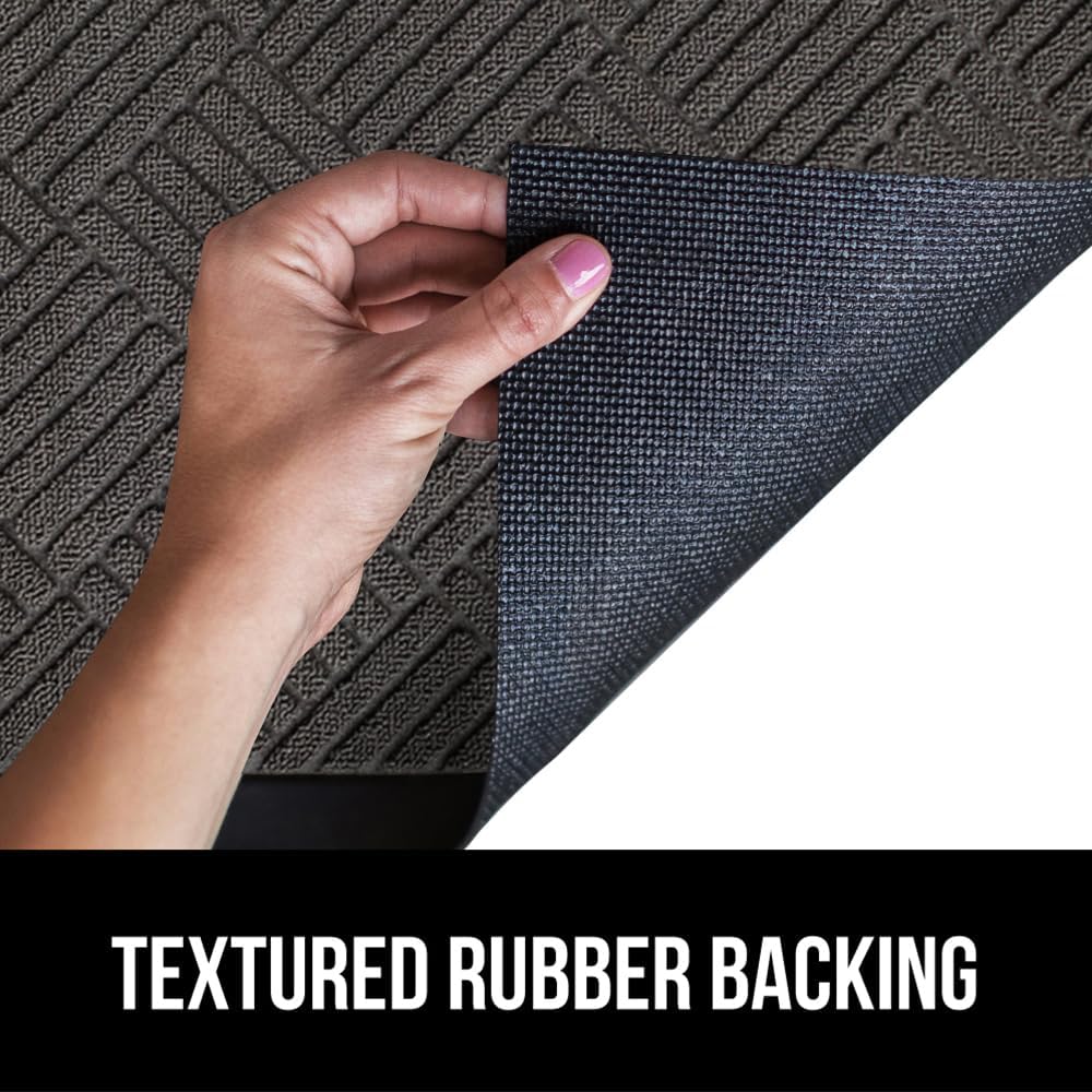 GORILLA GRIP 100% Waterproof All-Season WeatherMax Doormat, 34x58, US Designed Natural Rubber, Stain and Fade Resistant, Low Profile Indoor Outdoor Door Mats, Easy Clean Patio Mat, Gray Diamond