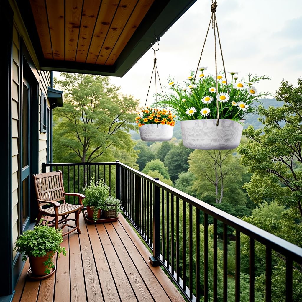 10.7 Inch Hanging Planter for Outdoor Indoor Plants，2 Pack Hanging Flower Pots with Drain Holes for Garden Home Decor Use (Marble)