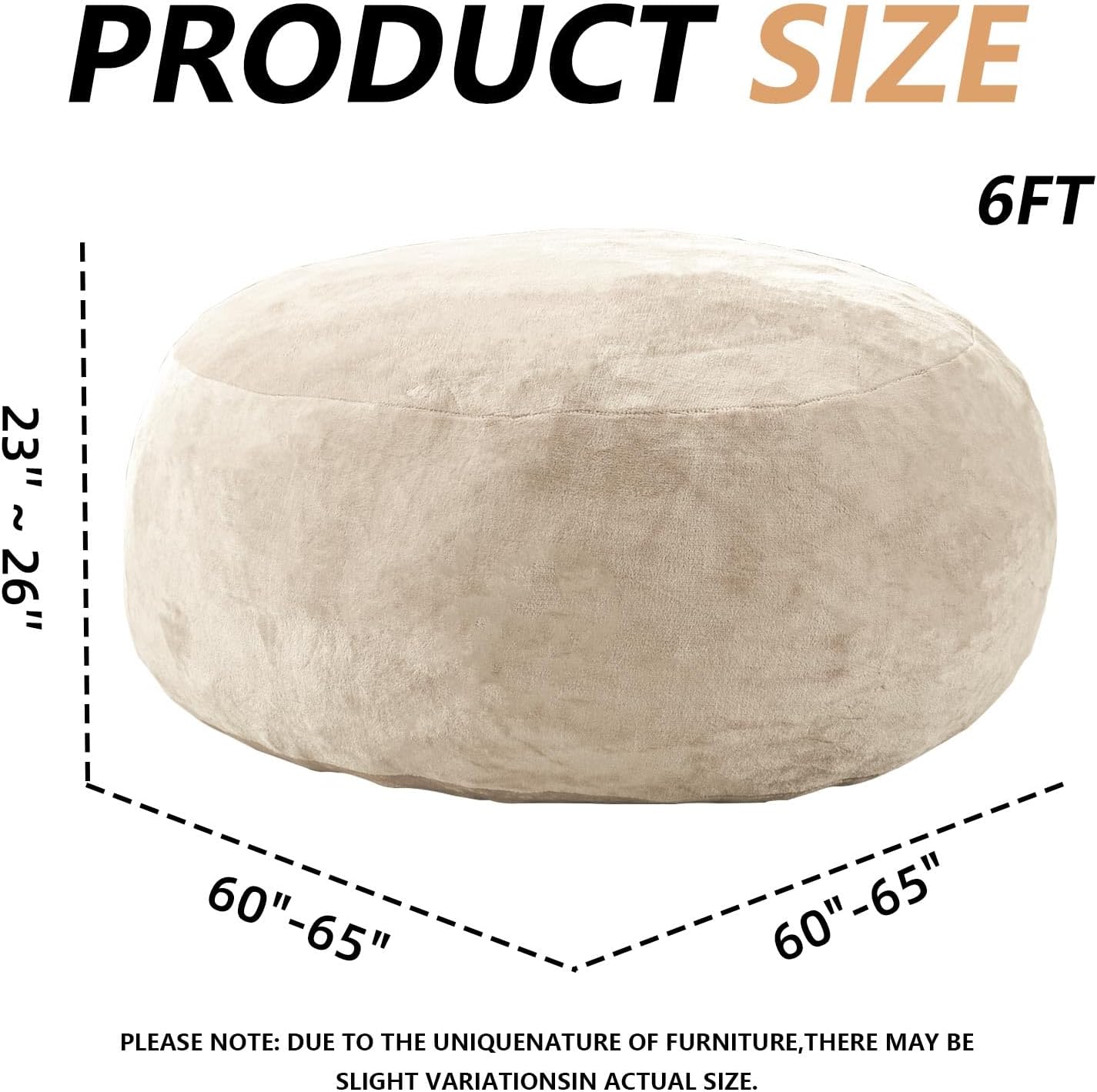 6FT,Oversized Bean Bag Chairs for Adults,Giant beanbag with Filler Included，Fluffy Memory Foam,Soft and Comfy Corduroy Fabric,Gaming Chairs Suitable for Living Room and Bedroom (Apricot, 6 Foot)