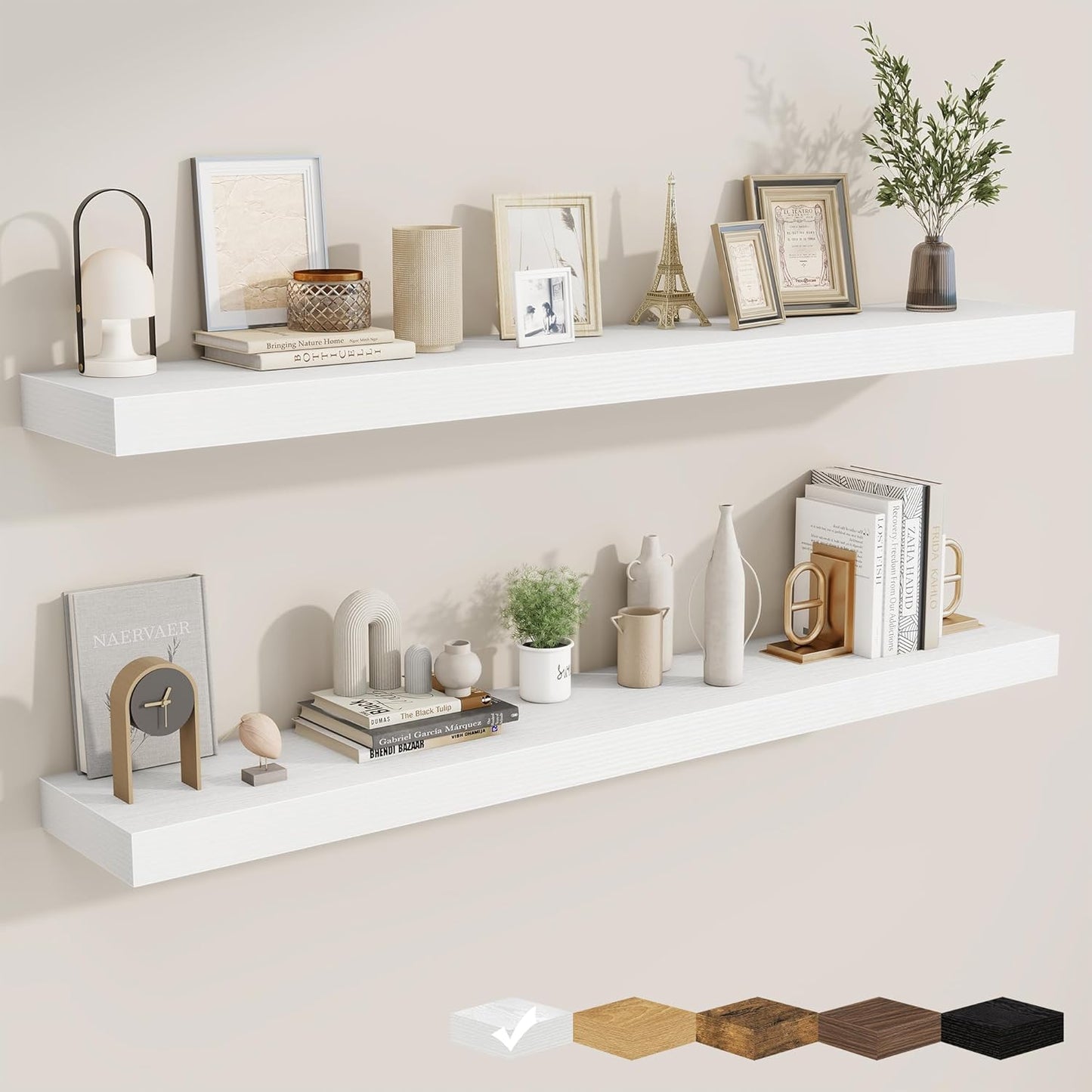 fuqing Floating Shelves for Wall, Bathroom Shelf Wall Mounted for Storage, Shelves with Invisible Bracket for Bedroom, Kitchen, Living Room, Farmhouse Small Book Shelf, 55 Inch Set of 2, White