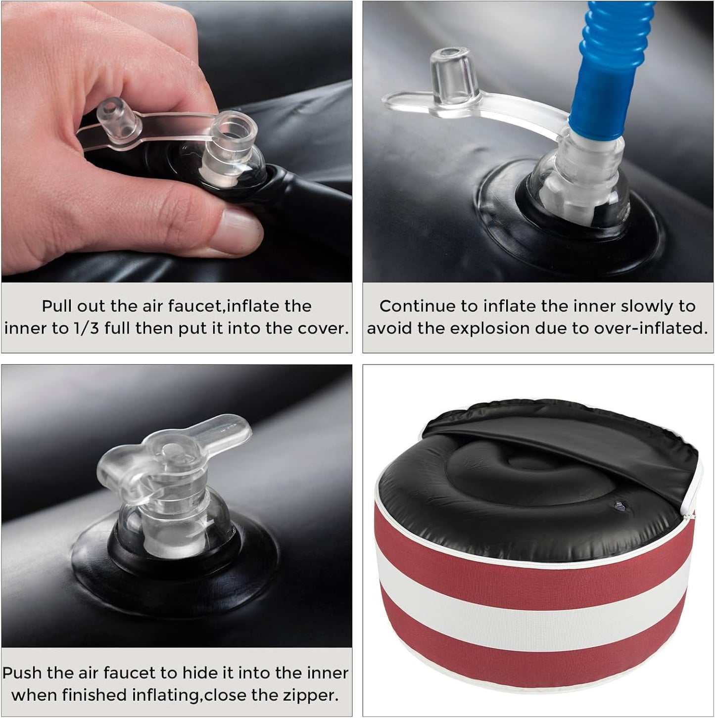 FUNHOME Inflatable Outdoor Ottoman with Air Pump,20"x9" Portable Patio Pouf,Water Resistant,Fade-Resistant,Round Blow Up Footrest Stools for Home Garden Camping Travel(Red White)