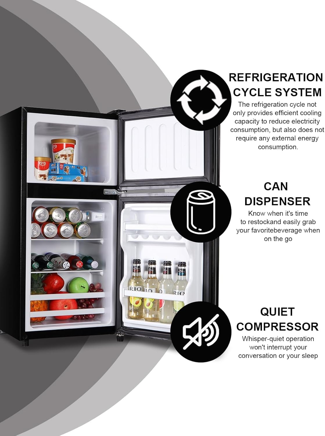 3.5 Cu.Ft Refrigerator 2 Door 7 Level Adjustable Thermostat Control Top-Freezer Refrigerator Lock Fresh Energy Saving Black (KB03-FLS-80-BLACK)