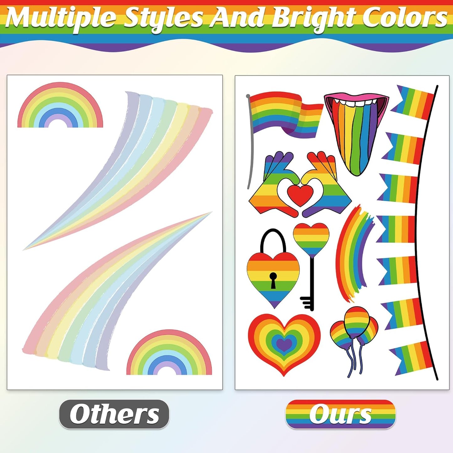 9 Sheets LGBT Rainbow Window Clings, Pride Decorations Window Cling, Gay Love Heart Stickers, Double-Side Pride Wall Clings Decals for Pride Day LGBTQ Rainbow Party Parades Supplies Decor