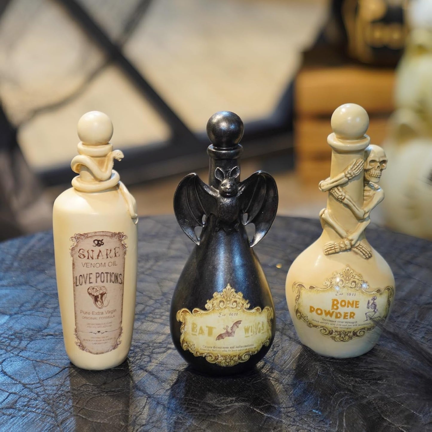 Cynkeyee Halloween Decorations Posion Bottles - Resin Snake Spooky Home Decor Halloweens Witch Potion Bottles Scary Halloween Party Decorations Indoor 3.5x3.5x10.5 Inch