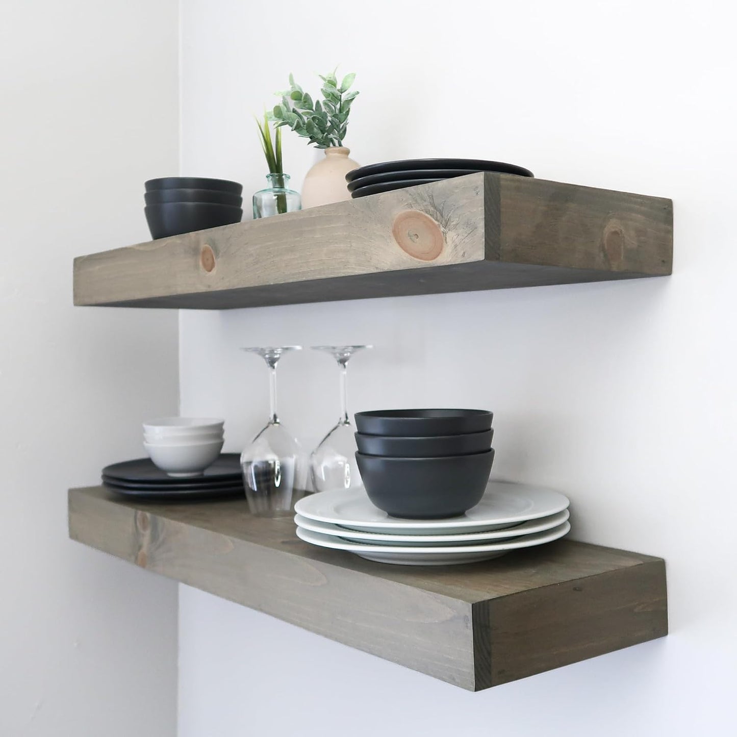 Modern Floating Shelves 3 Inches Thick for Wall, Wide Shelves for Kitchen, Living Room, Bedroom, and Bathroom, Natural Pine Wood, Rustic Wooden Shelf, (Set of 2) (Aged Barrel, 60Lx3Hx6D)