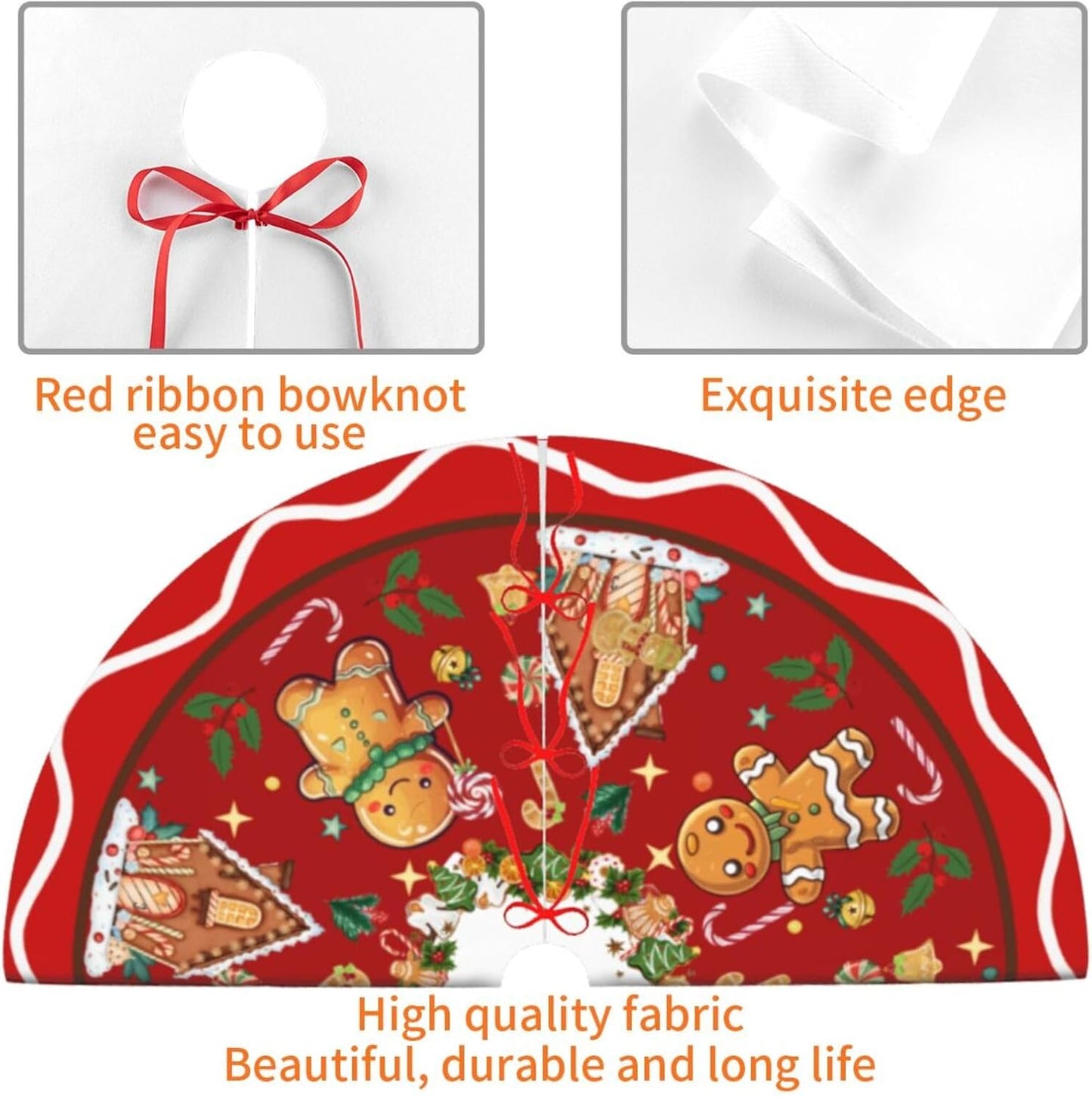 Gingerbread Man Candy Christmas Tree Skirt Xmas Tree Mat Christmas Tree Ornaments Decorations Holiday Party Indoor Outdoor 36"