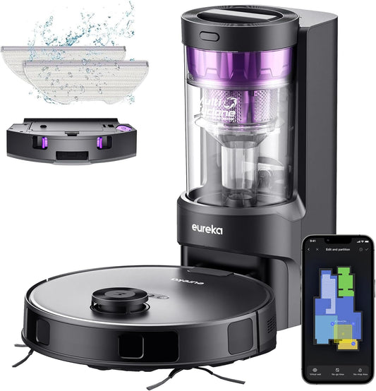 Eureka Robot Vacuum with Bagless Self Emptying Station, 2 in 1 Robotic Vacuum and Mop Combo, 60-Day Capacity, 4000Pa Suction, Auto Lifting Mop, LiDAR Navigation,NER E10s