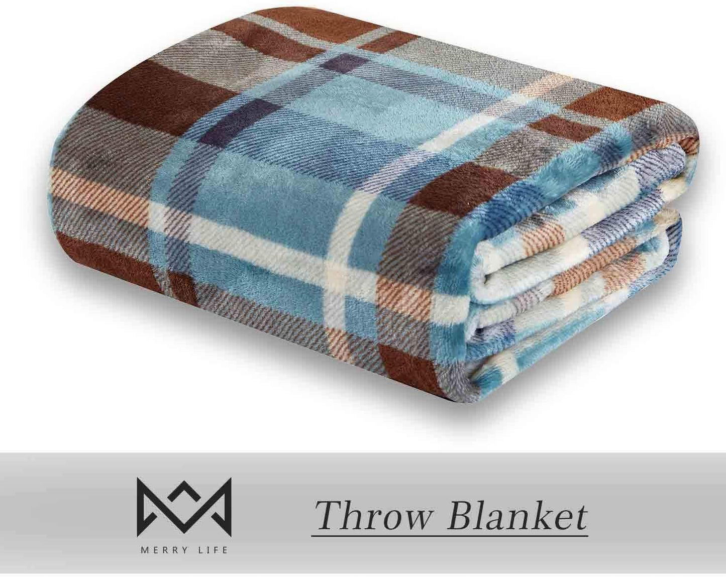 MERRYLIFE Throw Blanket Plaid Sherpa | Ultra-Plush Soft Colorful Oversized | Decorative Couch Travel Blanket | Queen Size(90" 90", Greenland)