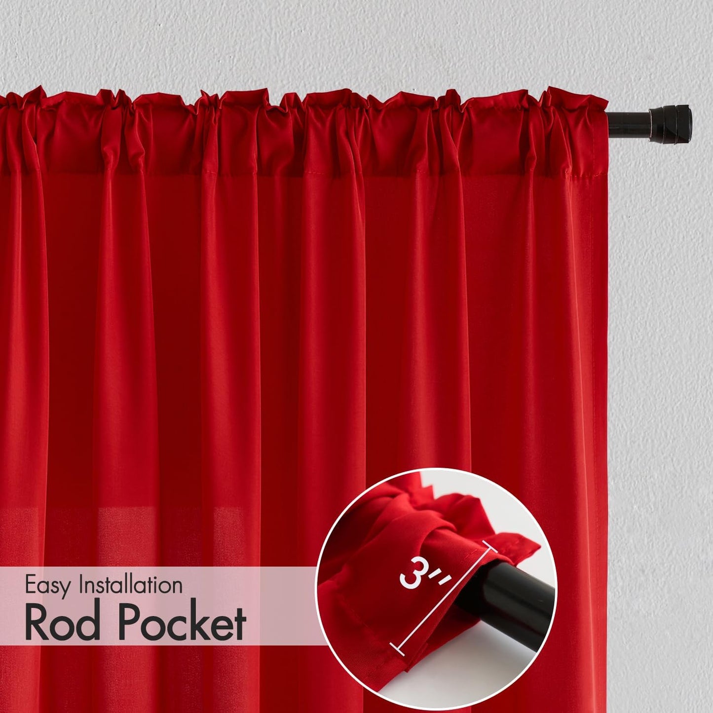 MIULEE Red Privacy Sheer Curtains That Let Light in 72 Inches Long Non-See-Through Semi Sheer Curtain Light Filtering Window Curtains Christmas Drapes for Living Room Bedroom 2 Panels Set 42 X 72