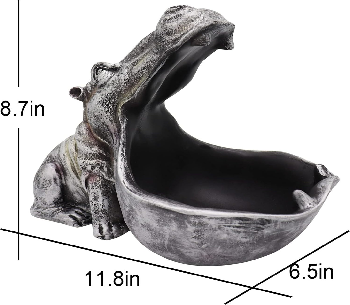 aboxoo Hippo Statue Home Resin Hippopotamus Figurine Fun Candy Dish,Key Bowl,Big Mouth Sculpture Table Art Decoration Sundries Container Storage Boxes (Grey)