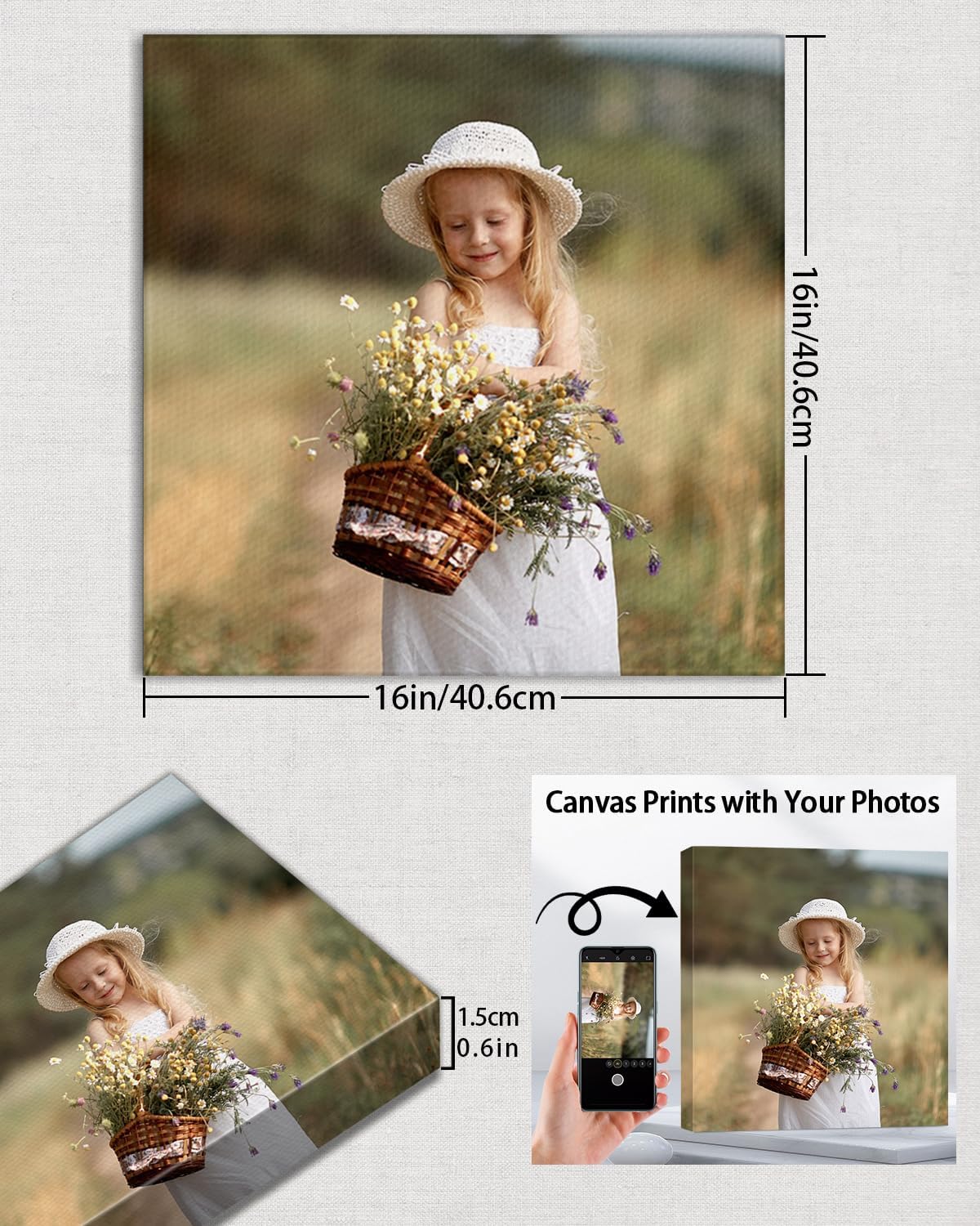 AbcCustomize Canvas Prints with Your Photos, Custom Canvas for Living Room and Bedroom Decor, Personalized gifts for Friends Lover and Family, Canvas Wall Art for Gifts & Keepsakes, Ready to Hang