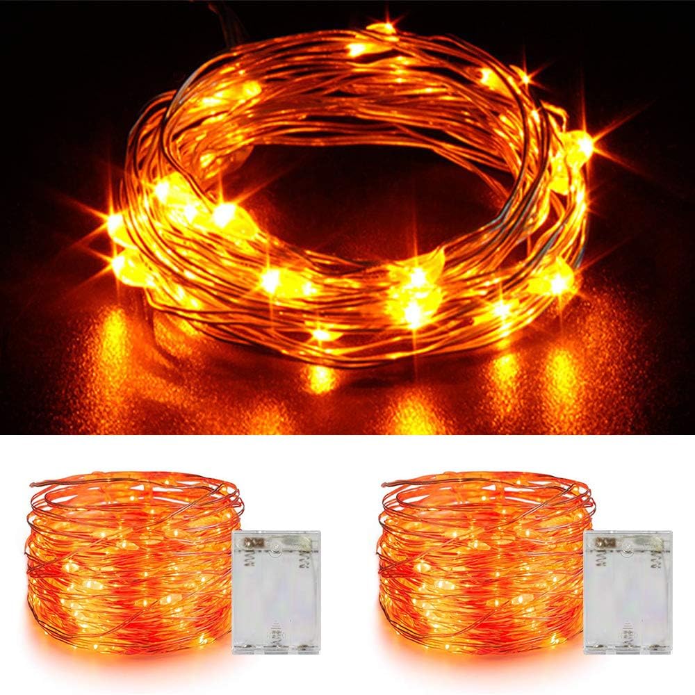 ANJAYLIA 2 Pack Orange String Lights for Halloween 30 LED Battery Operated Fairy Lights Twinkle Firefly Lights for Garden,Thanksgiving Day,Christmas Decoration