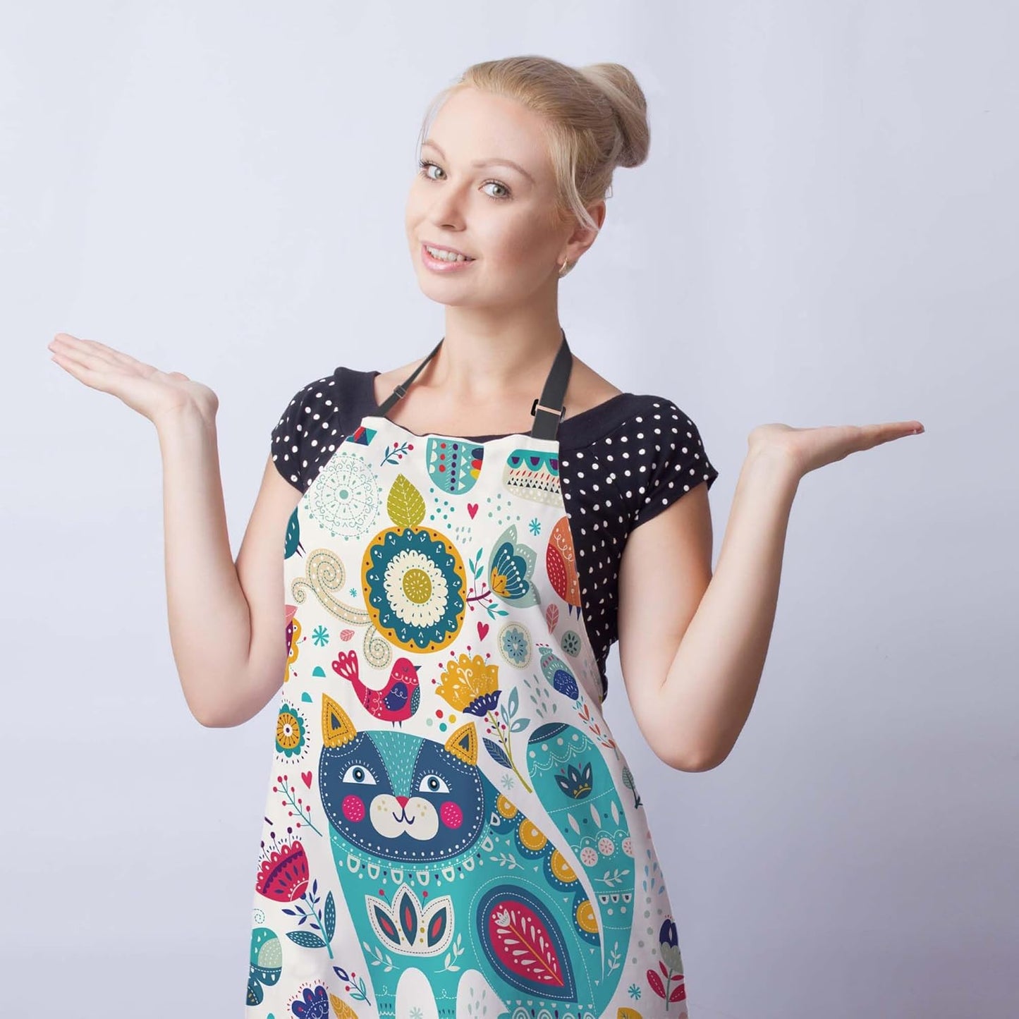 Kitchen Apron for Men Colorful Blue Cat Fun Aprons for Women for Cooking Restaurant BBQ Painting Crafting Gardening 27” (W) x 31” (H), Waterproof Aprons