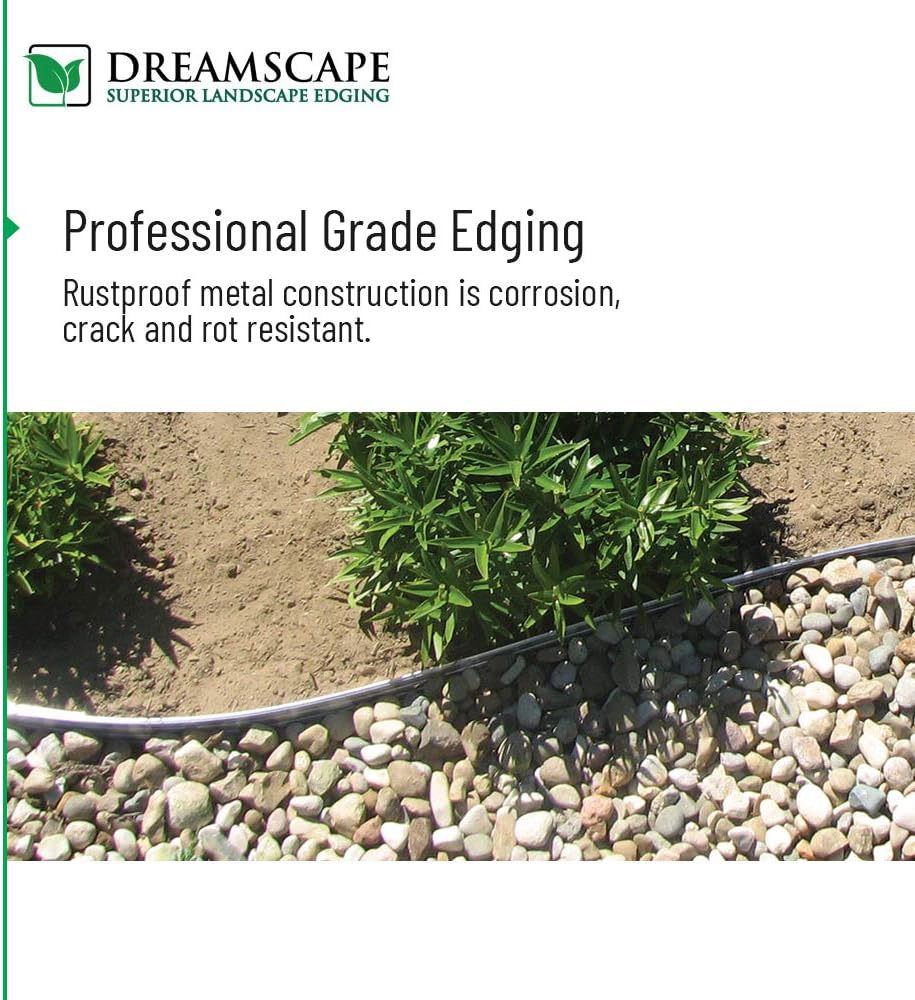 Dreamscape E-Z Edge Aluminum Landscape Edging - 4 Strips, 6ft Each (24ft Total), Mill Finish (Natural Aluminum) - Professional Quality Landscaping Border, Metal Divider for Lawn, Garden, Flowerbed