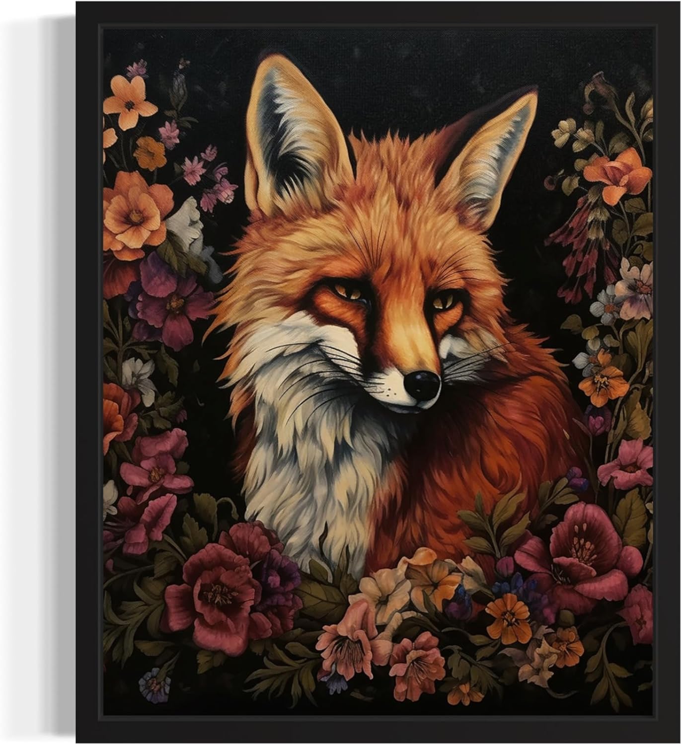 Fox and Flower Poster Art Print, Halloween Scary Vintage Wall Art Academia Spooky Painting Decoration for Horror Prints, Gothic Posters Bedroom Decor 89 (Fox and Flower, 16 x 20 inches, Unframed)