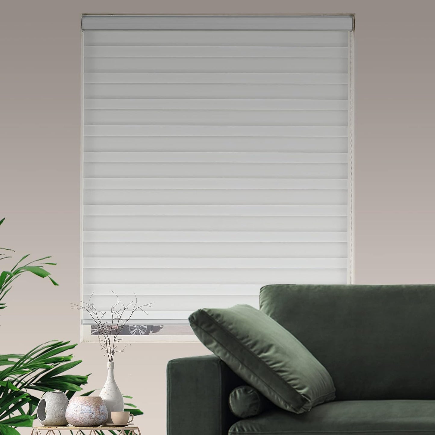 Blinds for Windows Dual Layer Zebra Roller Shades Light Filtering Sheer Window Privacy Light Control for Day and Night(W41 x H72(Inch), White)