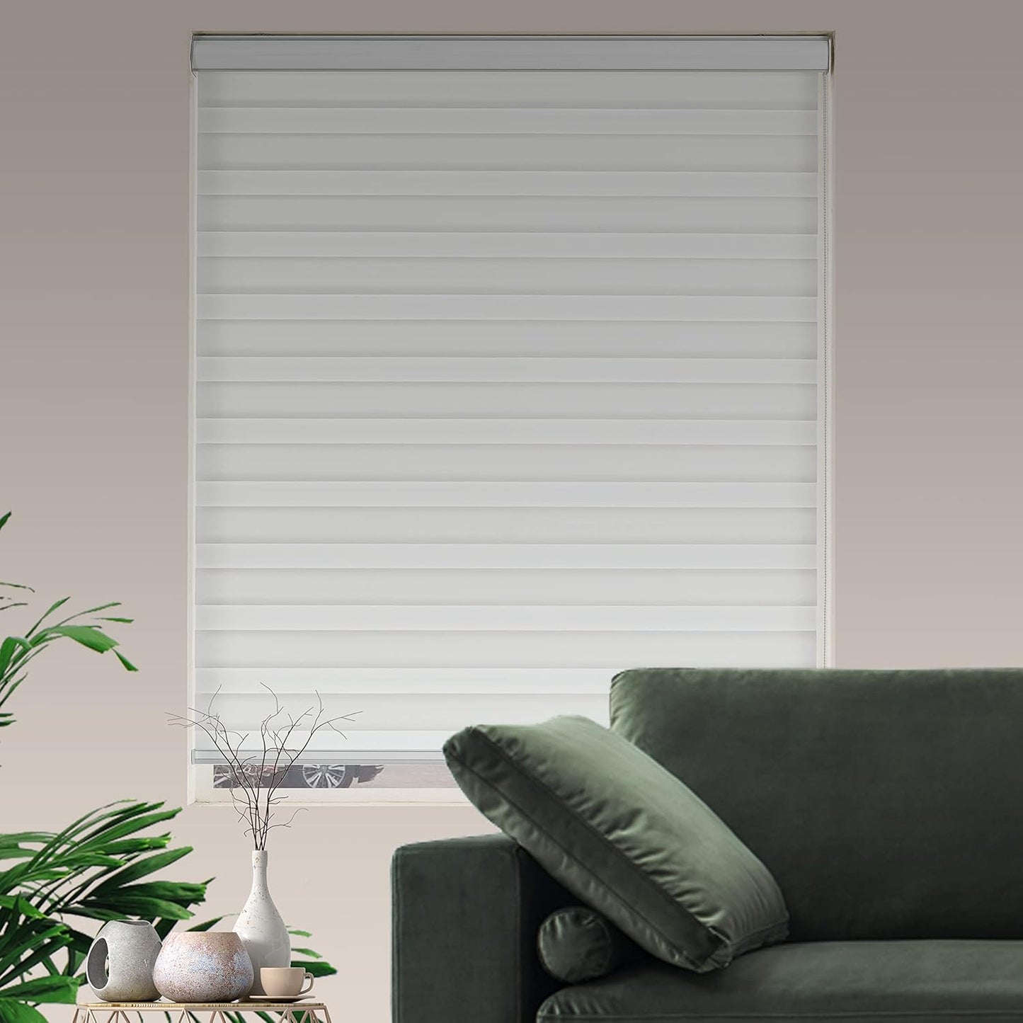 Zebra Roller Shades, Dual Layer Roll Up Blind for Living Room, Semi Sheer Shades Window Privacy Light Control for Day and Night, (Maximum Height 72inch, White Color, Width 33 inch)