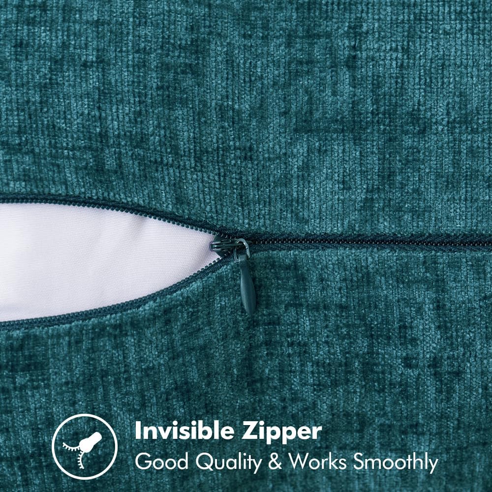 MIULEE Pack of 2 Couch Throw Pillow Covers 18x18 Inch Coastal Dark Teal Farmhouse Decorative Pillow Covers with Stitched Edge Soft Chenille Solid Dyed Spring Pillow Covers for Sofa Bed Living Room