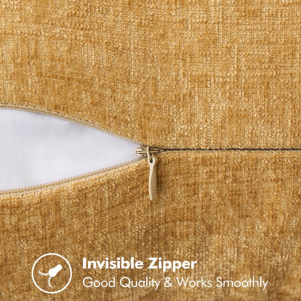 MIULEE Pack of 2 Couch Throw Pillow Covers 24x24 Inch Gold Farmhouse Decorative Pillow Covers with Stitched Edge Soft Chenille Solid Dyed Fall Pillow Covers for Sofa Bed Living Room