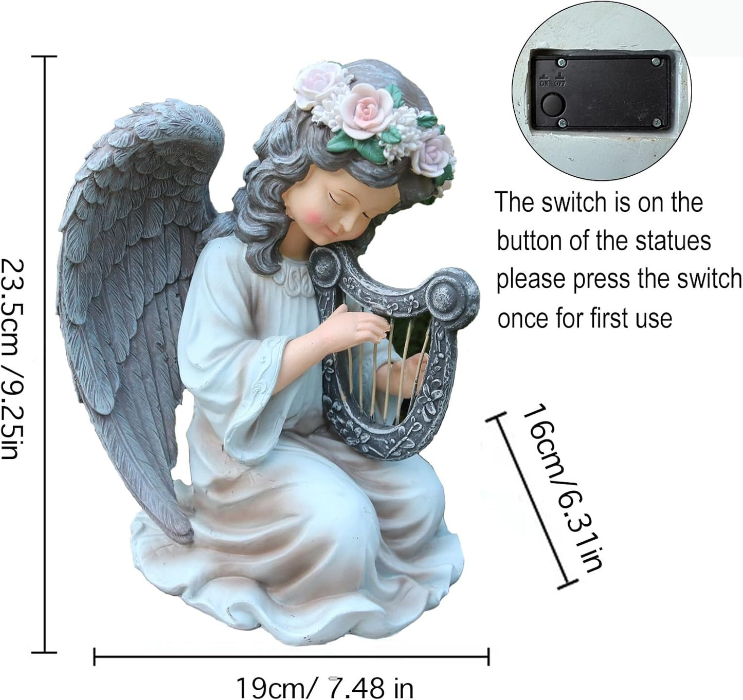 Garden Angel Decor Solar Angels Statues for Garden Waterproof Angel Sculpture Playing The Harp Solar Angels for Yard Patio Gardening Gift