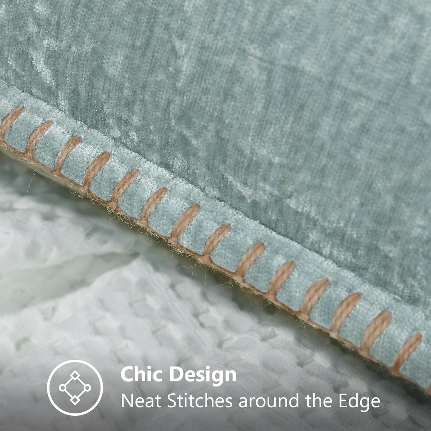 decorUhome Chenille Soft Throw Pillow Covers 20x20 Set of 2, Farmhouse Velvet Neutral Decorative Euro Pillow Covers with Stitched Edge for Couch Sofa Bed Home Decor, Aqua Haze