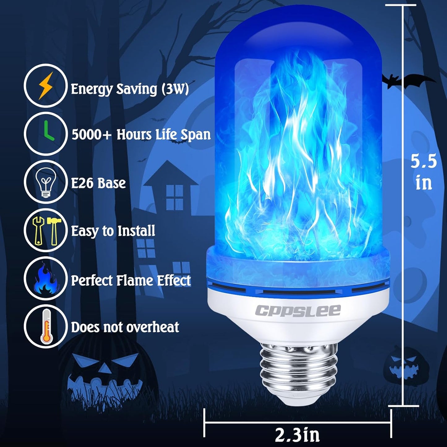 CPPSLEE Upgraded LED Flame Light Bulbs, 4 Modes Flickering Light Bulbs, E26 Base Fire Flame Bulb for Halloween Decorations Outdoor, Christmas Lights Patio Indoor Home Decor (Blue, 4 Pack)