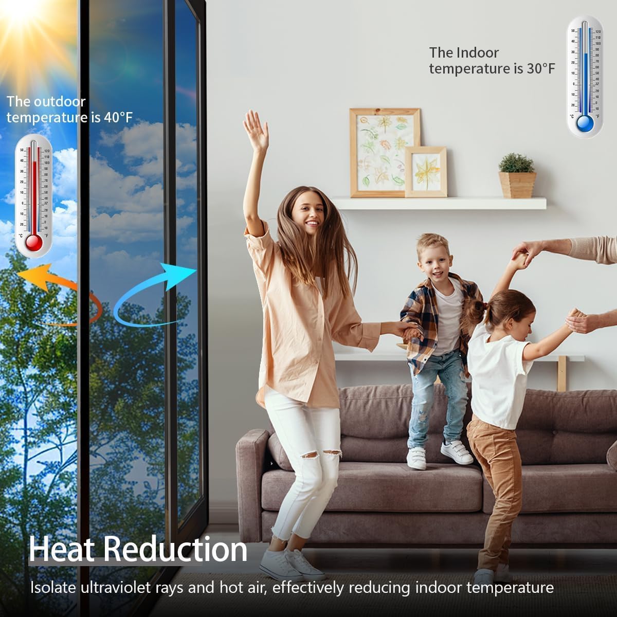 Niviy One Way Window Privacy Film Window Tint for Home See Out Not in Effect Anti UV Heat Control Glass Door Film for Home Office (Silver 29.5" x 118")