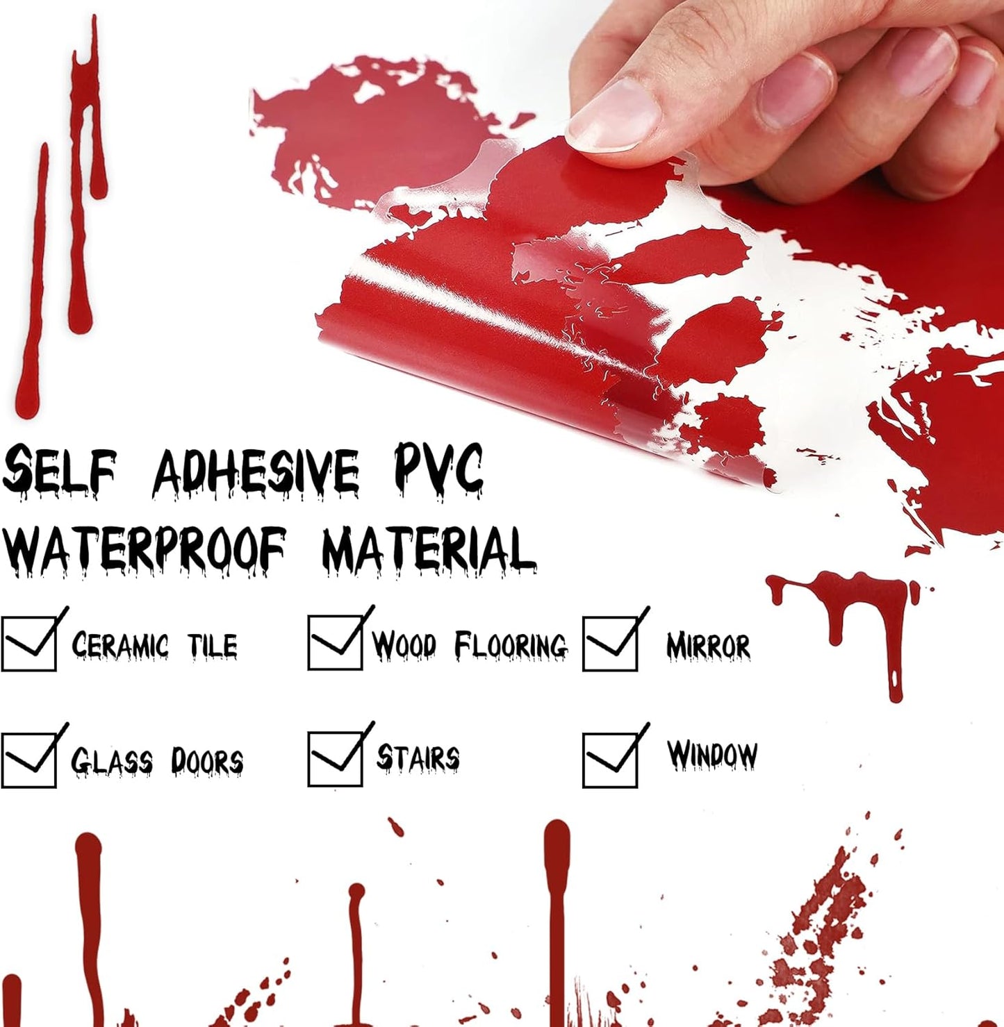 DC-BEAUTIFUL Halloween Bloody Handprint Footprint Horrible Window Stickers, 12 Sheets Decoration Clings for Window Wall Floor Glass Bathroom Outdoor Indoor Halloween Party